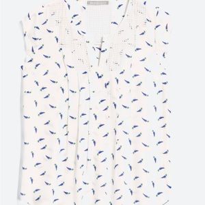 Daniel Rainn, Estefany Lace Detail Split Neck Blouse, white with birds, size XS